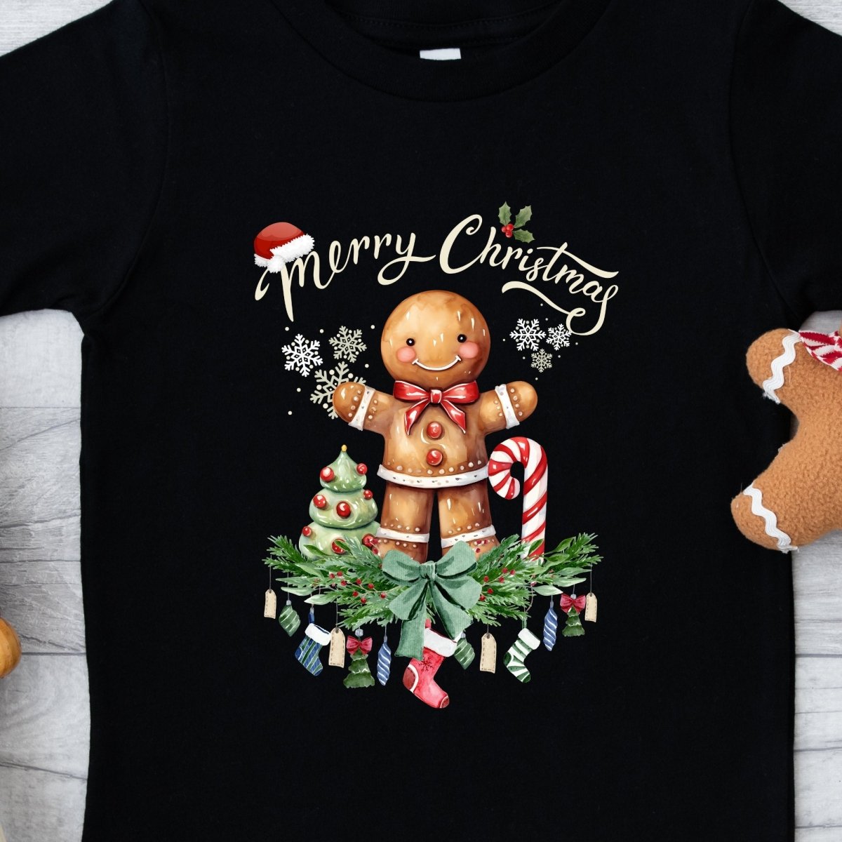 Christmas Gingerbread Man T-Shirt - High Quality Festive Family Children T-Shirt, Gift for Candy Lovers, Christmas Candy, Toddler Xmas Tee - Everything Pixel