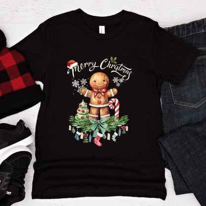 Christmas Gingerbread Man T-Shirt - High Quality Festive Family Teenager T-Shirt, Gift for Candy Lovers, Christmas Candy, Youth Xmas Tee - Everything Pixel