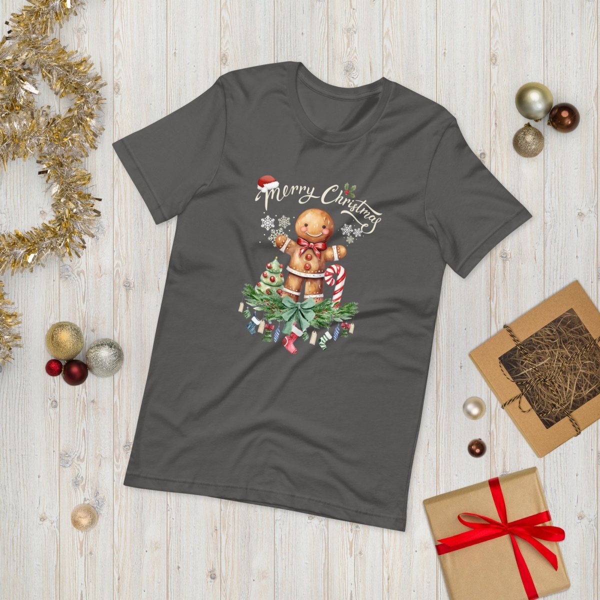 Christmas Gingerbread Man T-Shirt - High Quality Festive Family Unisex T-Shirts, Gift for Candy Lovers, Cute Christmas Shirt, Christmas Candy - Everything Pixel