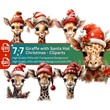 Christmas Giraffe Clipart 7+7 PNG JPG Bundle - Everything Pixel