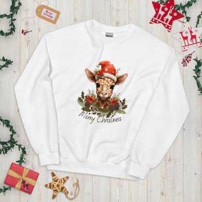 Christmas Giraffe Pullover - High Quality Festive Family Unisex Sweatshirt, Gift for Giraffe Lovers, Cute Christmas Shirt, Giraffe Santa Hat - Everything Pixel