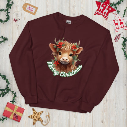 Christmas Highland Cow Pullover - High Quality Festive Family Unisex Sweater, Gift for Cow Lovers, Cute Christmas Sweater, Farmer Gift - Everything Pixel