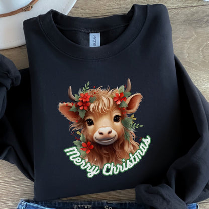 Christmas Highland Cow Pullover - High Quality Festive Family Unisex Sweater, Gift for Cow Lovers, Cute Christmas Sweater, Farmer Gift - Everything Pixel