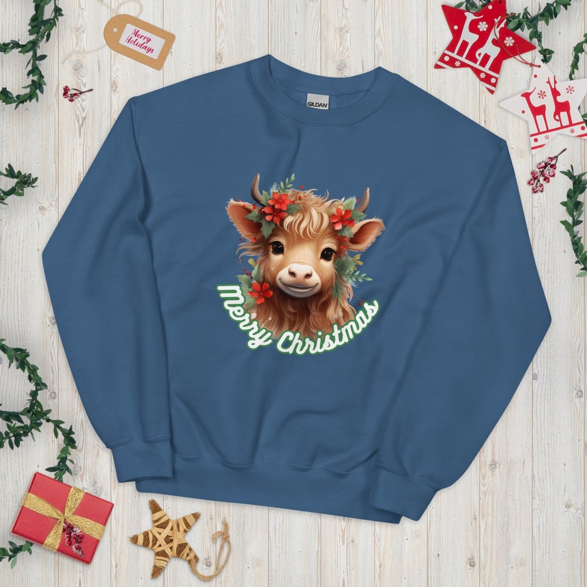 Christmas Highland Cow Pullover - High Quality Festive Family Unisex Sweater, Gift for Cow Lovers, Cute Christmas Sweater, Farmer Gift - Everything Pixel