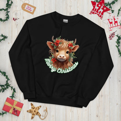 Christmas Highland Cow Pullover - High Quality Festive Family Unisex Sweater, Gift for Cow Lovers, Cute Christmas Sweater, Farmer Gift - Everything Pixel