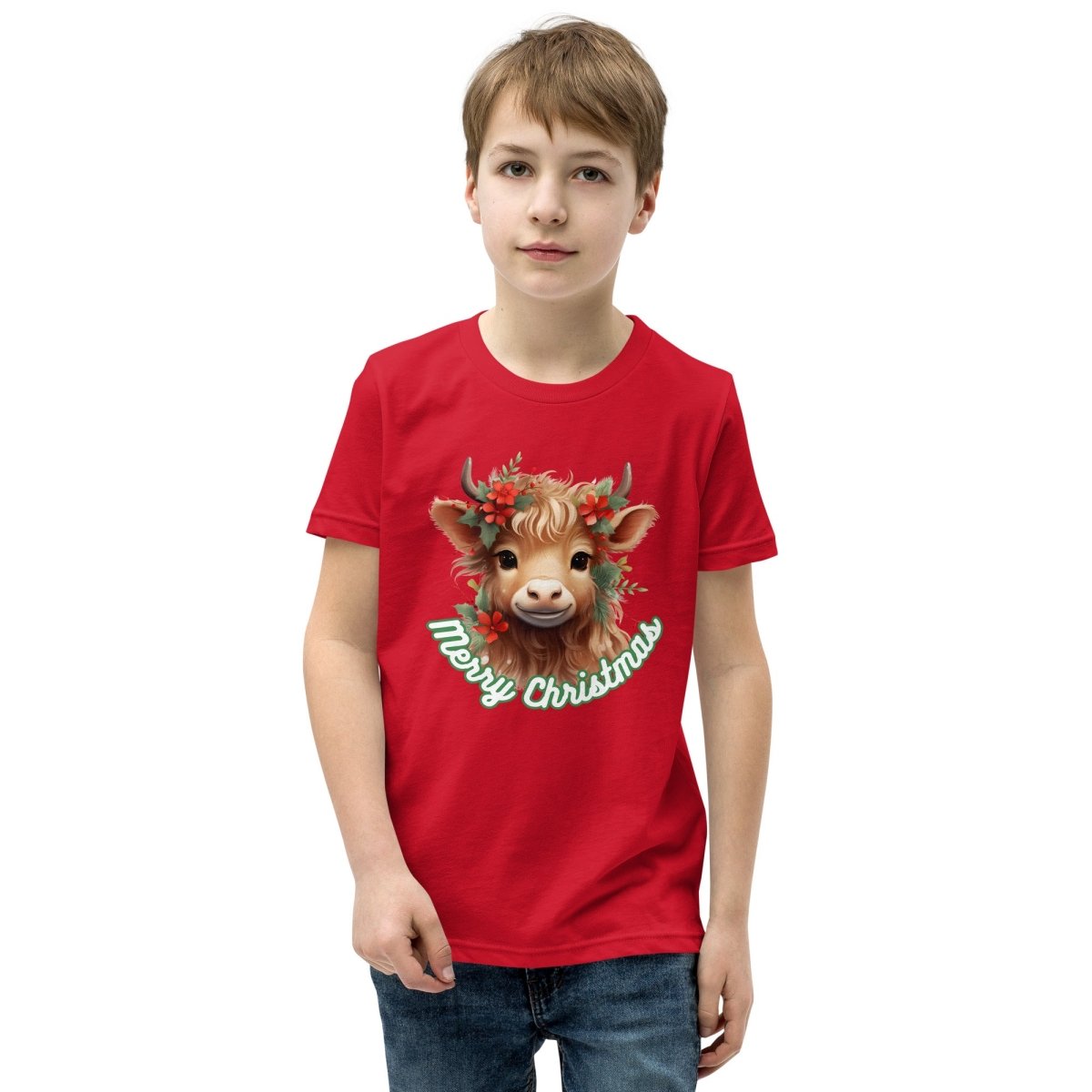 Christmas Highland Cow T-Shirt - High Quality Festive Family Teenager T-Shirt, Gift for Cow Lovers, Cute Christmas Shirt, Youth Xmas Tee - Everything Pixel