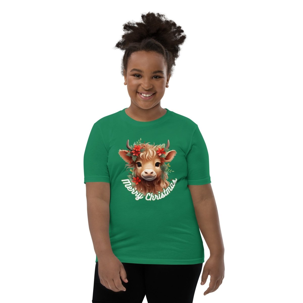 Christmas Highland Cow T-Shirt - High Quality Festive Family Teenager T-Shirt, Gift for Cow Lovers, Cute Christmas Shirt, Youth Xmas Tee - Everything Pixel