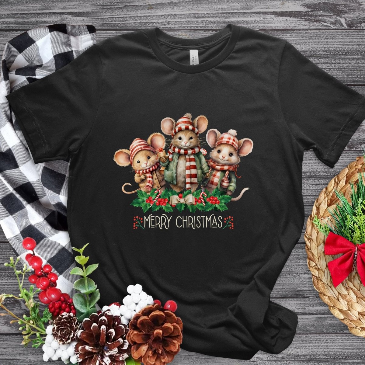 Christmas Mice T-Shirt - High Quality Festive Family Unisex T-Shirt, Family Reunion Tee, Holiday Shirt, Christmas Vacation Tee, Cute Mouse - Everything Pixel