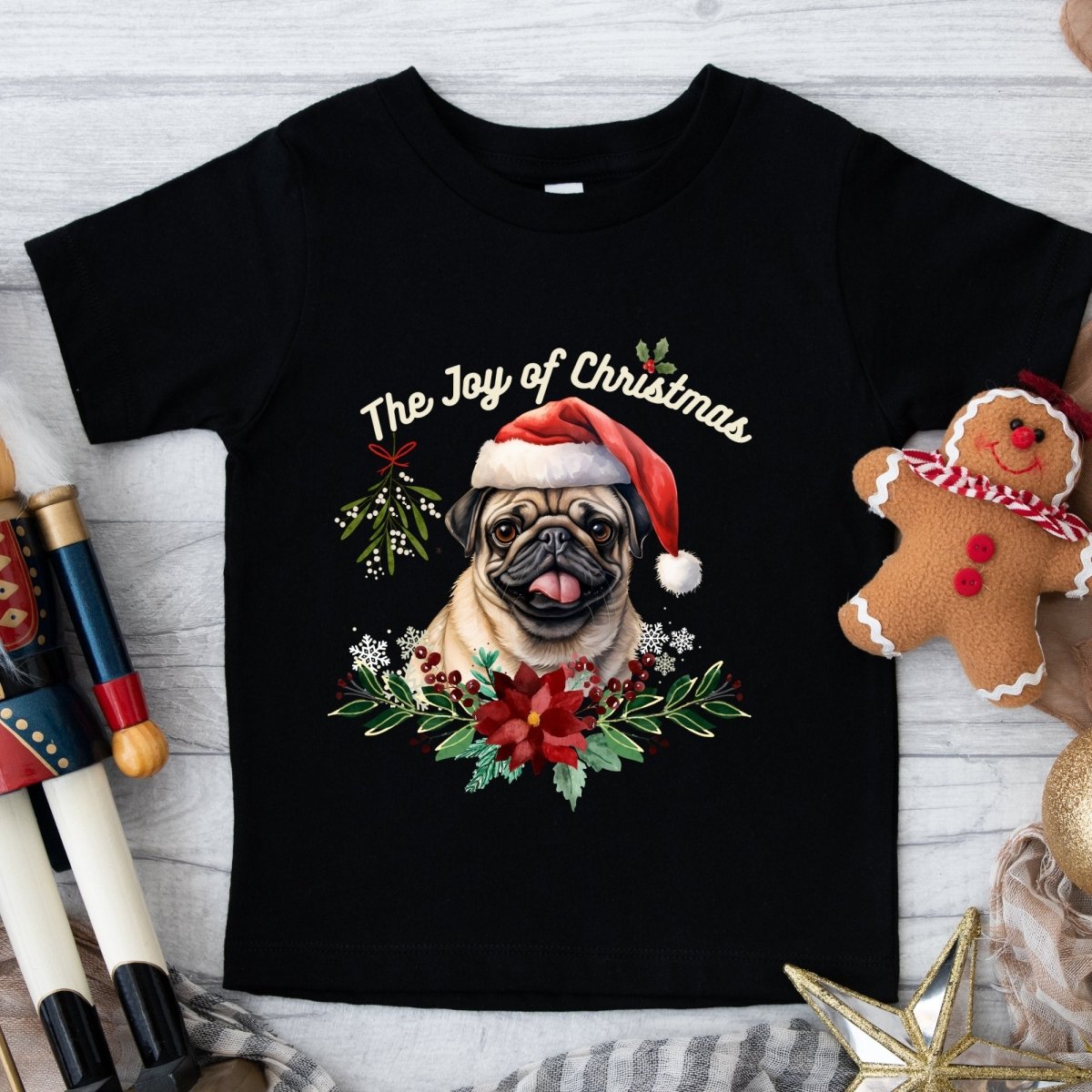 Christmas Pug T-Shirt - High Quality Festive Family Children T-Shirt, Gift for Her, Gift for Doglovers, Cute Xmas Dog Tee, Toddler Xmas Tee - Everything Pixel