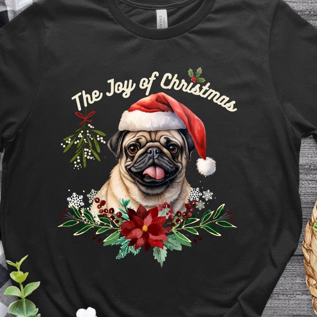 Christmas Pug T-Shirt - High Quality Festive Family Unisex T-Shirt, Gift for Her, Gift for Doglovers, Funny Xmas Shirt, Cute Xmas Dog Tee - Everything Pixel