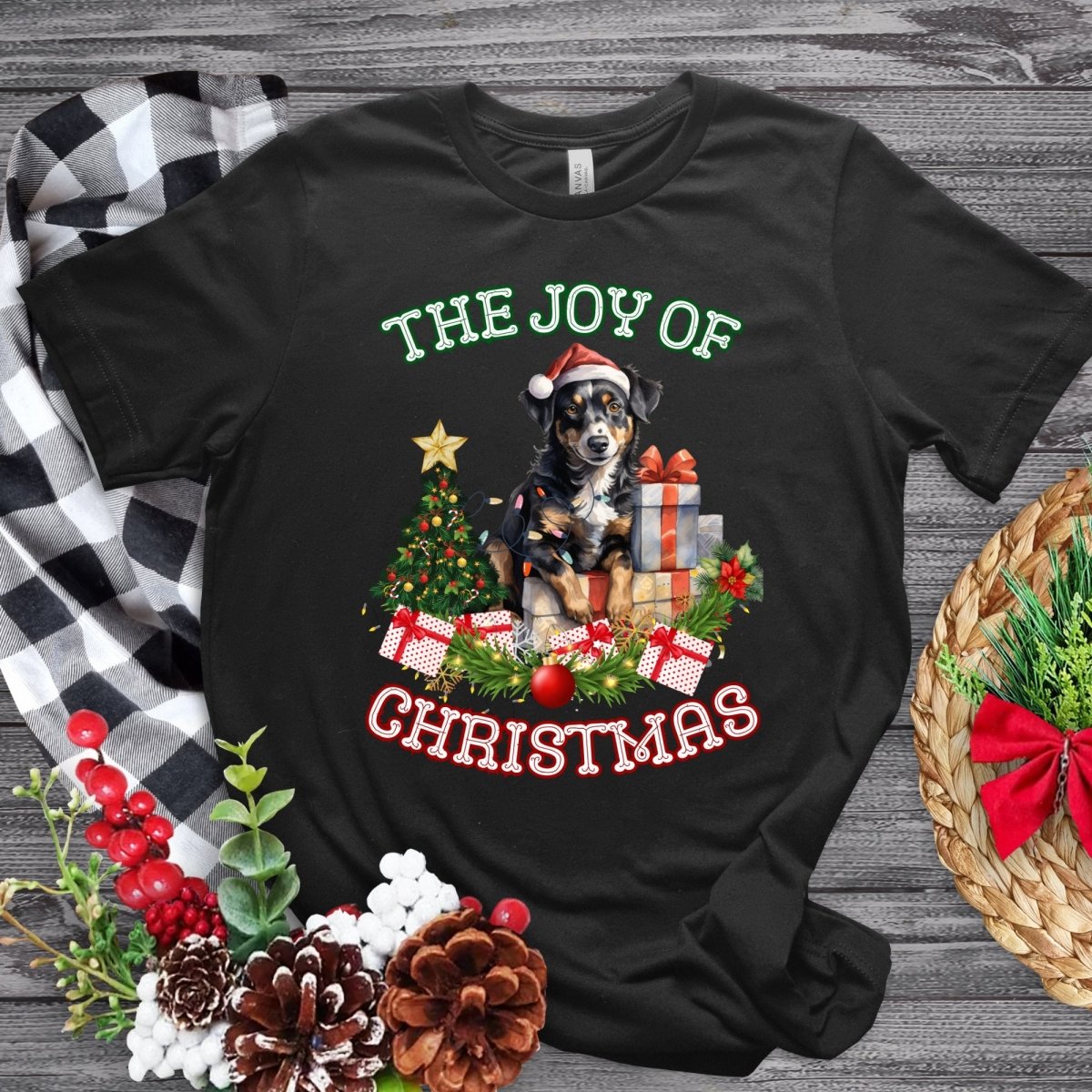 Christmas Shepherd Dog T-Shirt - High Quality Festive Unisex T-Shirt, Gift for Shepherd Owner, Gift for Doglovers, Cute Xmas Dog Tee - Everything Pixel