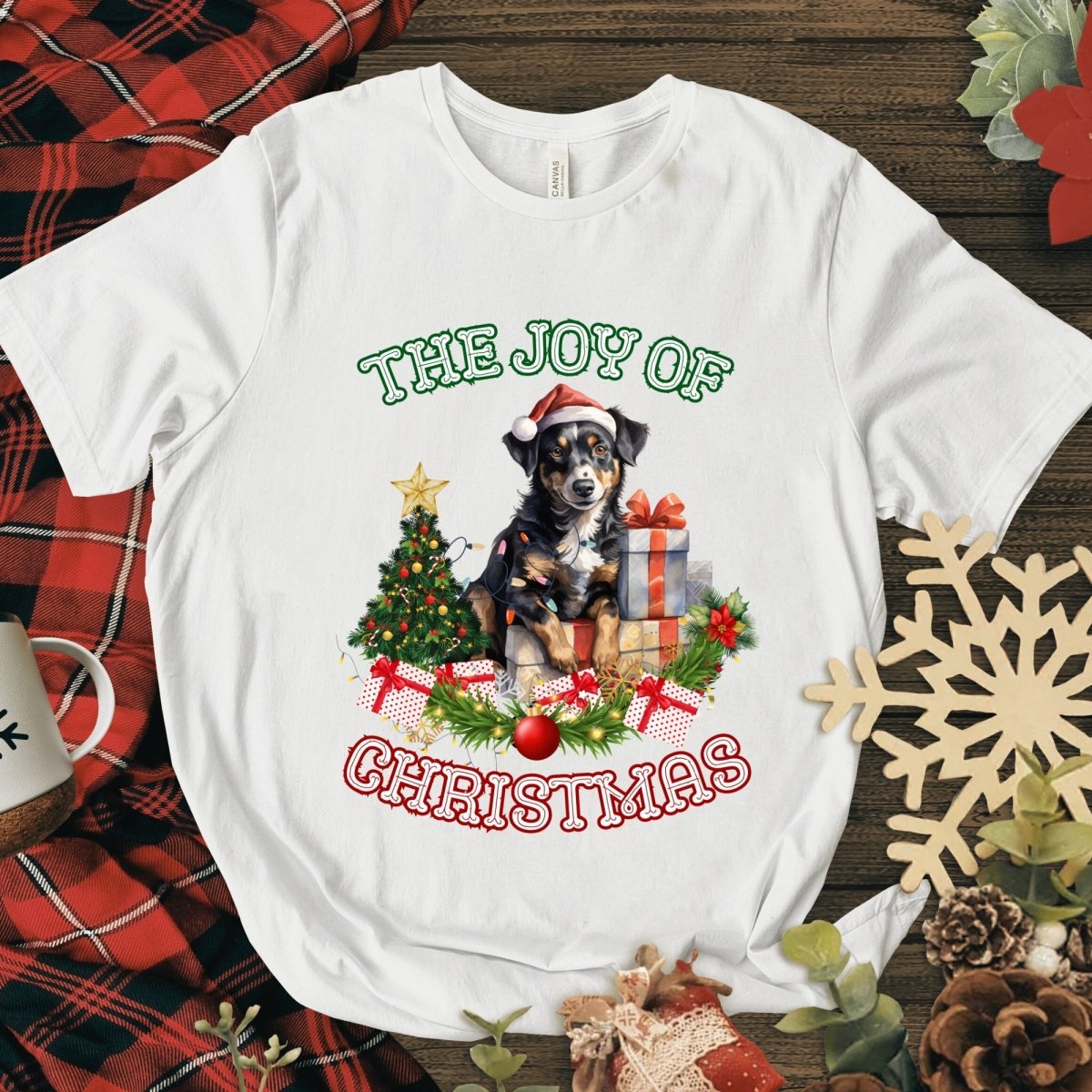 Christmas Shepherd Dog T-Shirt - High Quality Festive Unisex T-Shirt, Gift for Shepherd Owner, Gift for Doglovers, Cute Xmas Dog Tee - Everything Pixel