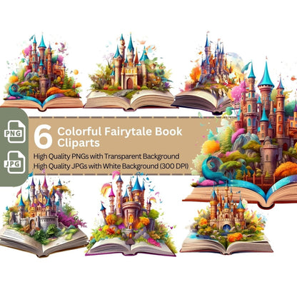 Colorful Fairytale Book 6+6 PNG Clip Art Bundle Fantasy - Everything Pixel