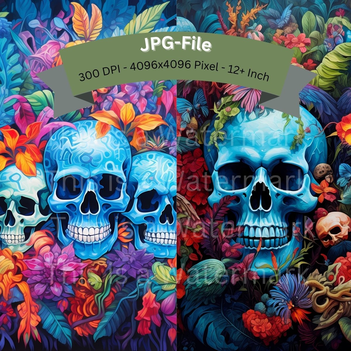 Colorful Floral Skull JPGs Clip Art Bundle for Tumbler Sublimation Card Making Cinco de Mayo Clipart Scrapbook Paper Craft T-Shirt Design - Everything Pixel