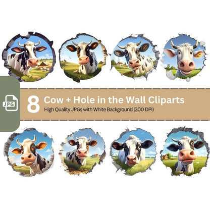 Cow looking through hole in wall Clipart 8 High Quality JPG Nursery Art - Everything Pixel