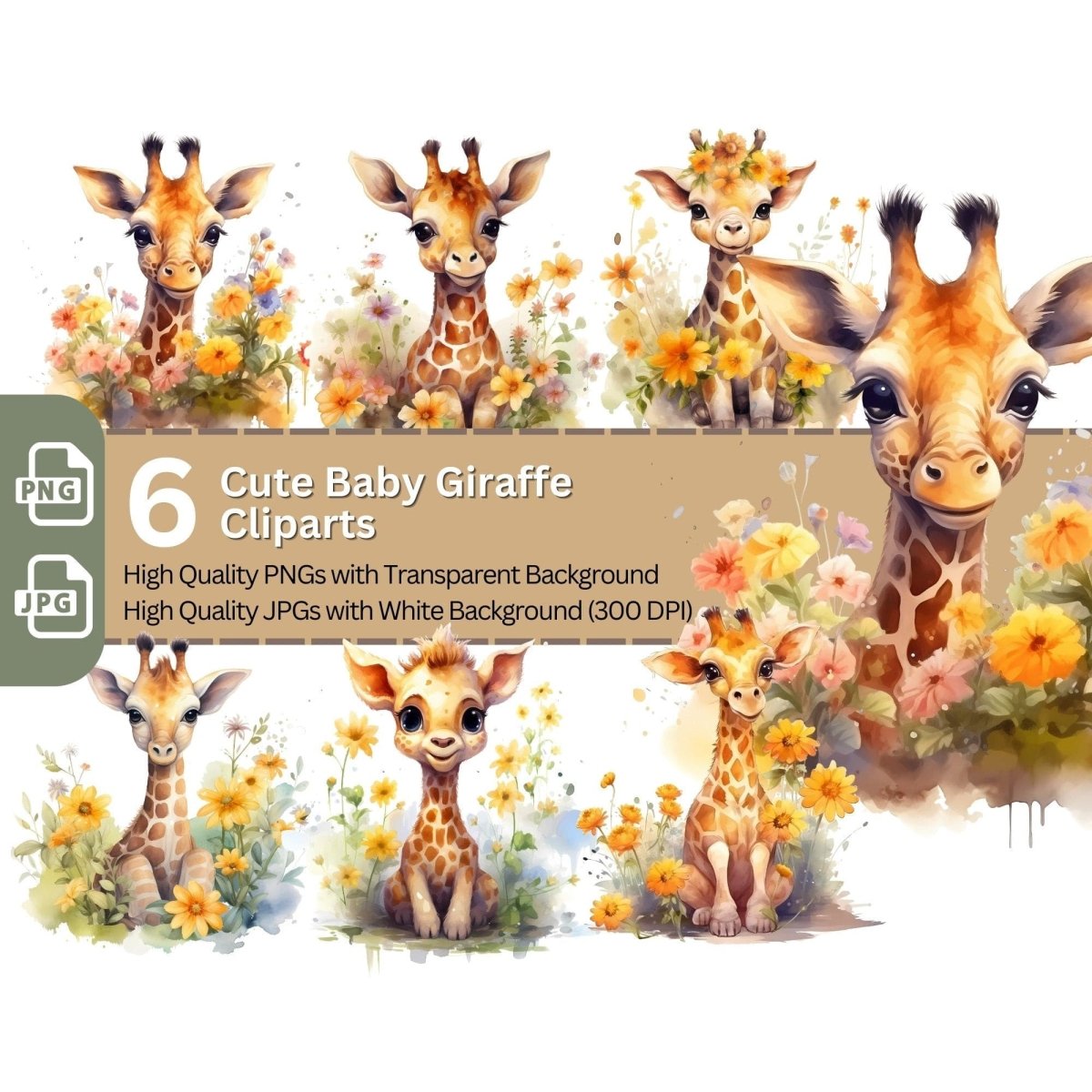 Cute Baby Giraffe 6+6 PNG Clip Art Bundle Sublimation & Clipart - Everything Pixel