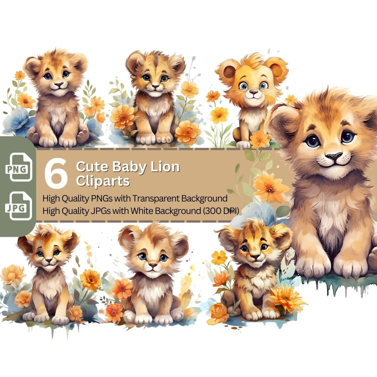 Cute Baby Lion 6+6 PNG Clip Art Bundle Sublimation & Clipart - Everything Pixel