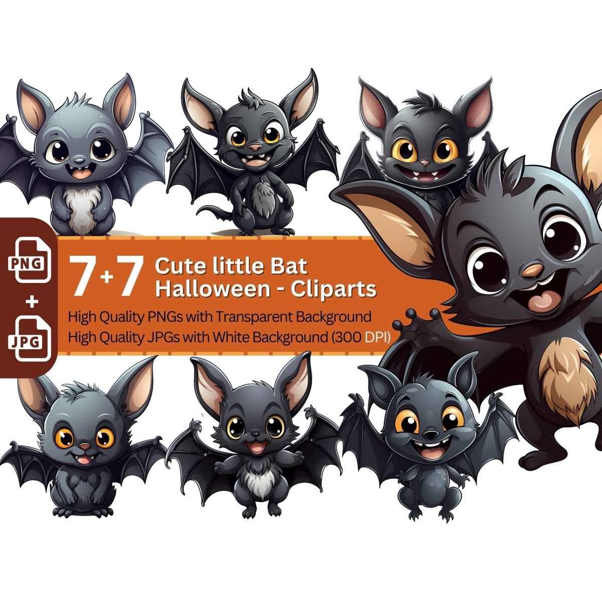 Cute Bats 7+7 PNG Clip Art Bundle Halloween - Everything Pixel