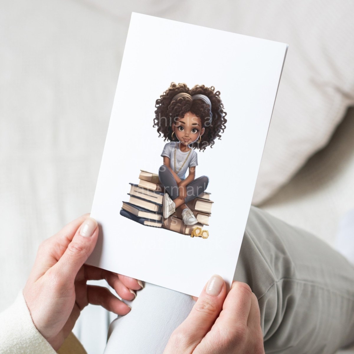 Cute Black Girl Bookworm PNG Clip Art Bundle for Book Lovers Sublimation Tumbler Card Making T-Shirt Nursery Art Stack of Books Scrapbook - Everything Pixel