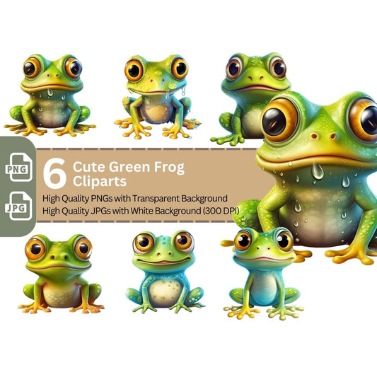 Cute Frogs 6+6 PNG Clip Art Bundle - Everything Pixel