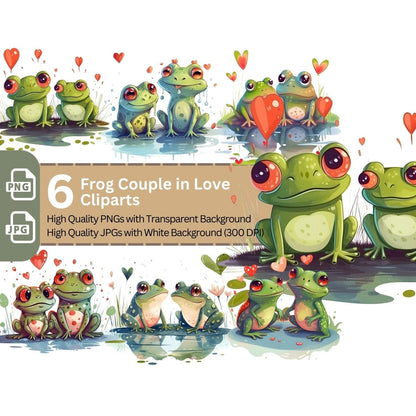 Cute Frogs in Love 6+6 PNG Clip Art Bundle - Everything Pixel