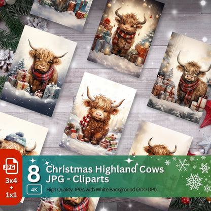 Cute Highland Cow with Gifts Clipart 8 JPG Cute Christmas - Everything Pixel
