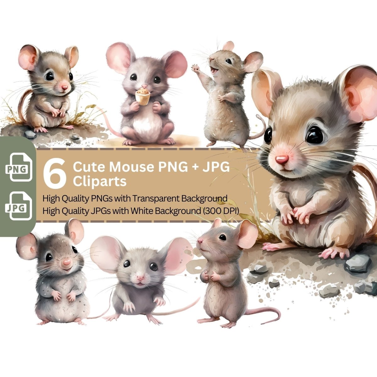 Cute Mouse Clipart 6+6 High Quality PNGs Nursery Art - Everything Pixel