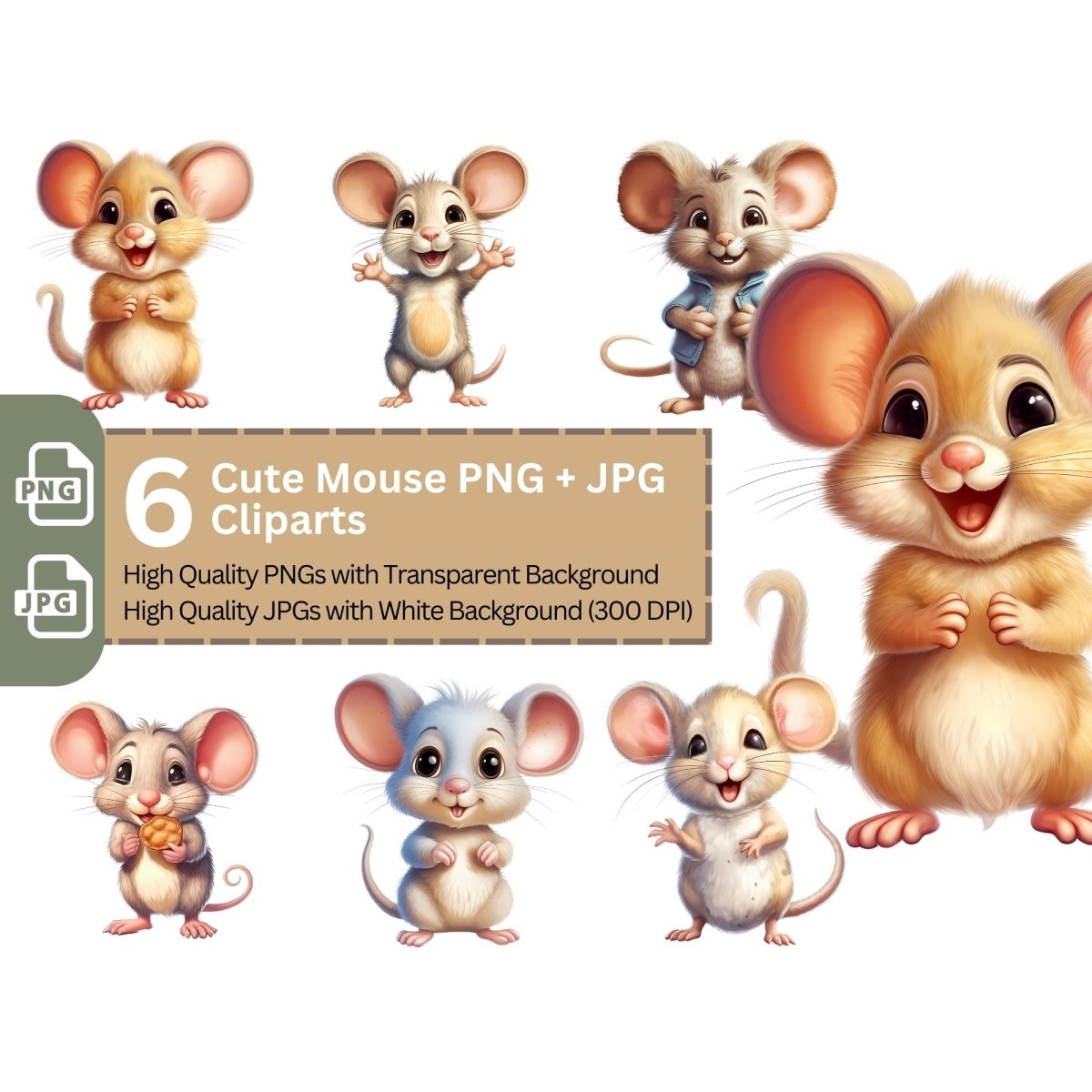 Cute Mouse Clipart 6+6 High Quality PNGs Nursery Art - Everything Pixel