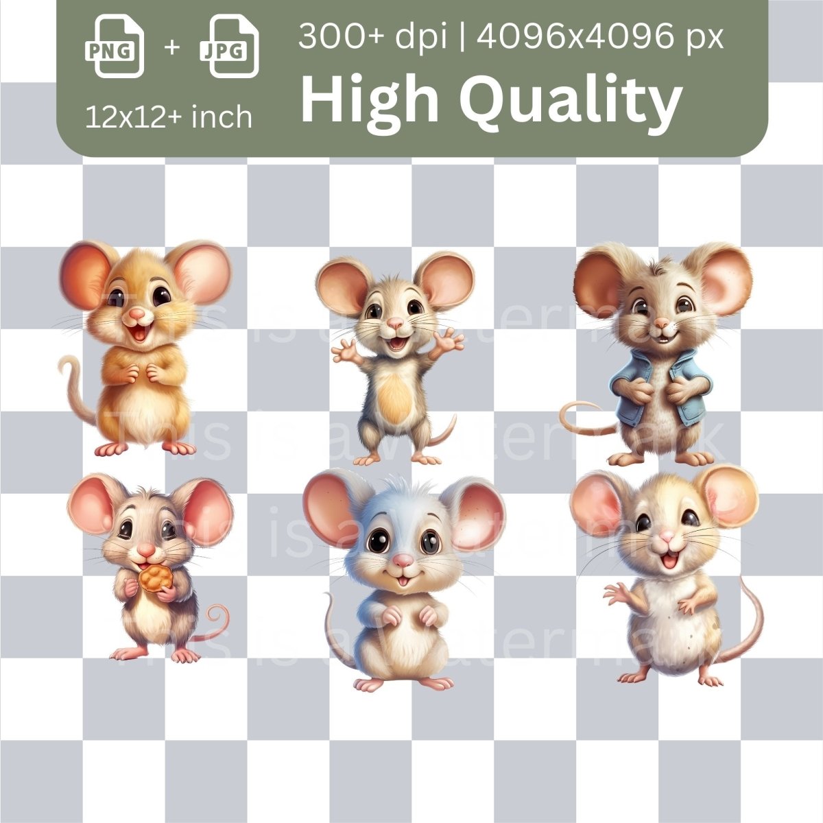 Cute Mouse Clipart Megabundle 24+24 High Quality PNGs Animal Clipart Nursery Art Card Making Clip Art Digital Paper Craft Mouse Graphics - Everything Pixel