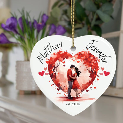 Cute personalised Romantic Couple Ornament Ceramic Heart Ornament Lovers Keepsake Valentines Day Gift Anniversary Gift Idea for Soulmates - Everything Pixel