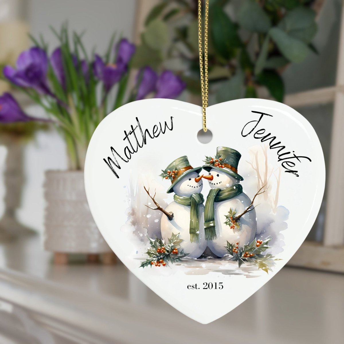 Cute personalised Snowman Couple Ornament Ceramic Heart Ornament Lovers Keepsake Valentines Day Gift Anniversary Gift Idea for Soulmates - Everything Pixel