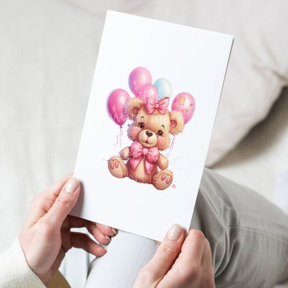 Cute Pink Teddy Bear with Balloons PNG Clip Art Bundle for Birthday Invitation Sublimation Tumbler Card Making T-Shirt Design Nursery Art - Everything Pixel