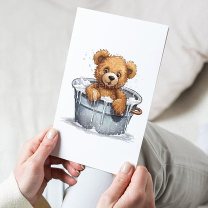 Cute Teddy Bear in Bath PNG Clip Art Bundle for Birthday Invitation Baby Shower Sublimation Tumbler Card Making T-Shirt Design Nursery Art - Everything Pixel