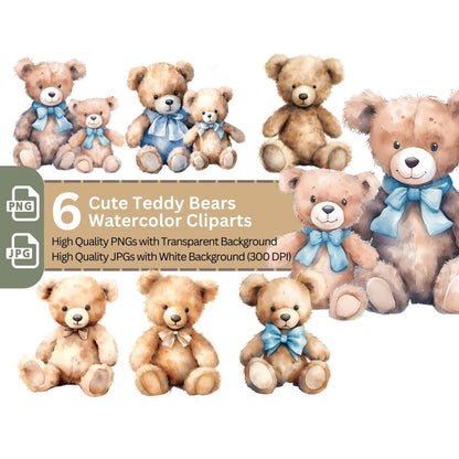 Cute Teddy Bear Watercolor PNG Clip Art Bundle - Everything Pixel