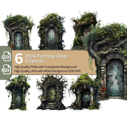 Dark Fantasy Door 6+6 PNG Clip Art Bundle Dark Goblincore Design - Everything Pixel