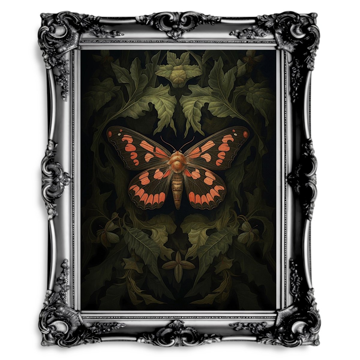 Dark Orange Moth Witchy Gothic Botanical Decor Paper Poster Print - Vintage Wall Art - Everything Pixel