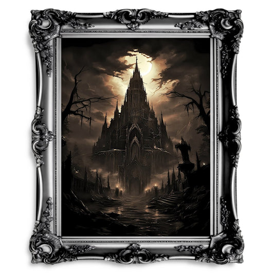 Dark Witch Cathedral Antique Dark Cottagecore Occult Artwork - Paper Poster Print - Everything Pixel
