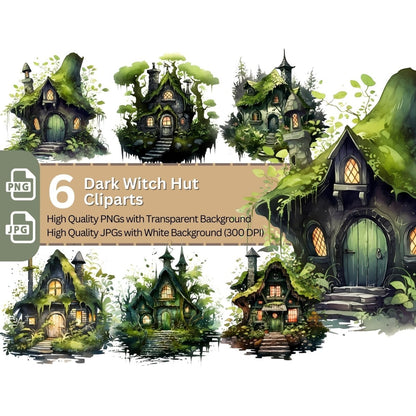 Dark Witch Cottage 6+6 PNG Clip Art Bundle Dark Goblin Core - Everything Pixel