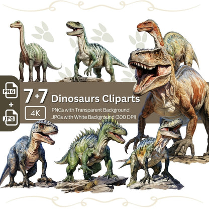 Dinosaur Clipart 7+7 PNG/JPG Bundle Jurassic Graphic Prehistoric Animal - Everything Pixel