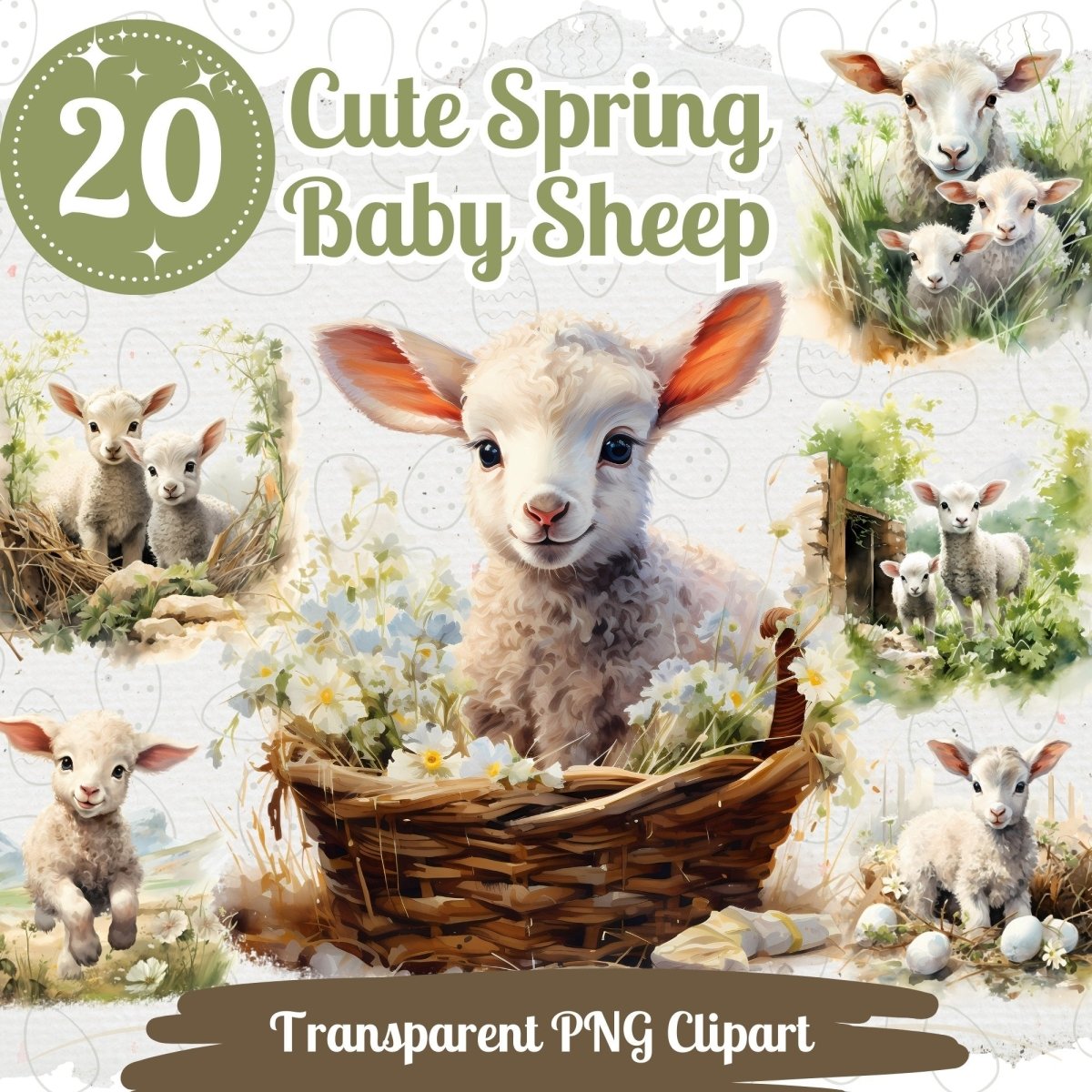 Easter Watercolor Lamb Clipart Bundle - 20 Transparent PNGs - Everything Pixel