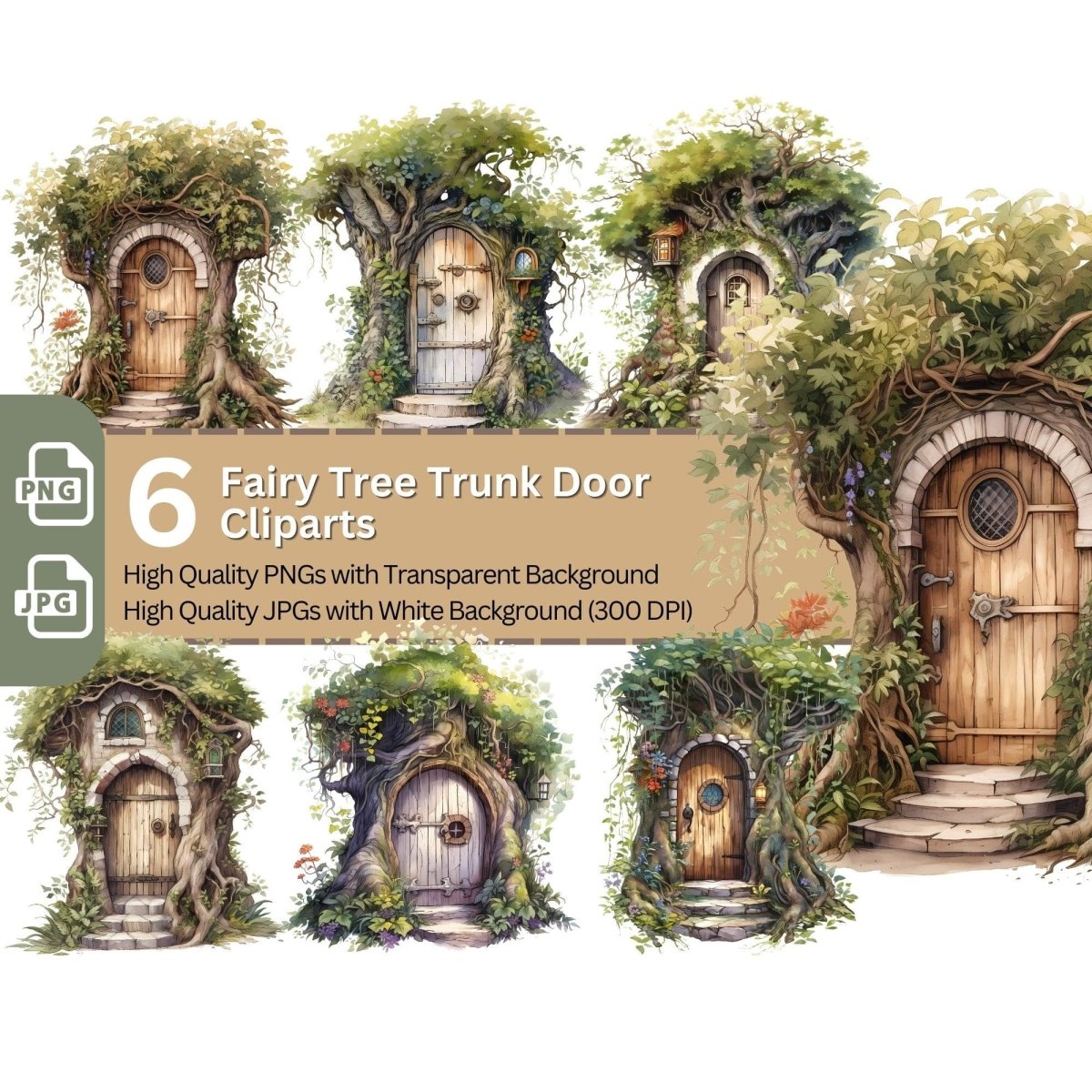 Fairy Tree Trunk Door 6+6 PNG Clip Art Bundle Fairycore Design - Everything Pixel