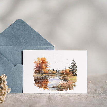 Fall Watercolor Lake Landscape Clipart 7+7 PNG JPG Bundle Invitation Card Graphic Paper Crafting Thanksgiving Holiday Graphic - Everything Pixel