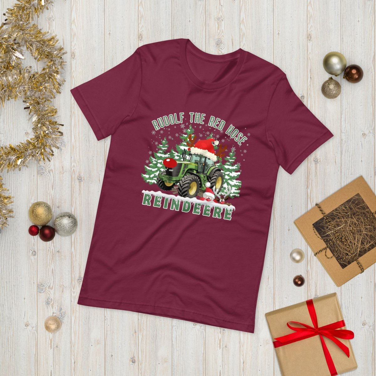Farmer Christmas T-Shirt - High Quality Green Tractor Shirt, Funny Gift for Farmer, Rudolf the Red Nose Reindeer, Gift for Tractor Lover - Everything Pixel