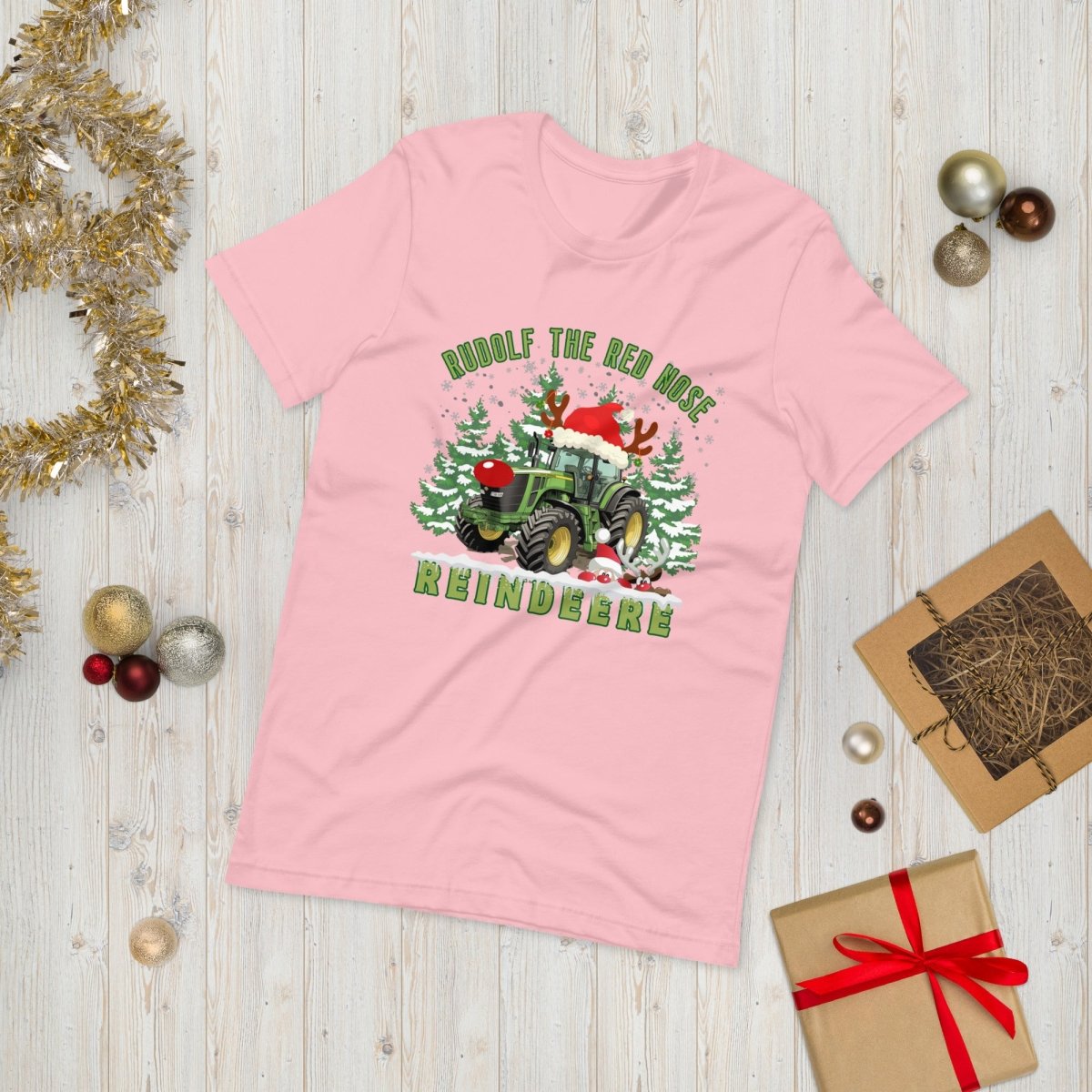 Farmer Christmas T-Shirt - High Quality Green Tractor Shirt, Funny Gift for Farmer, Rudolf the Red Nose Reindeer, Gift for Tractor Lover - Everything Pixel
