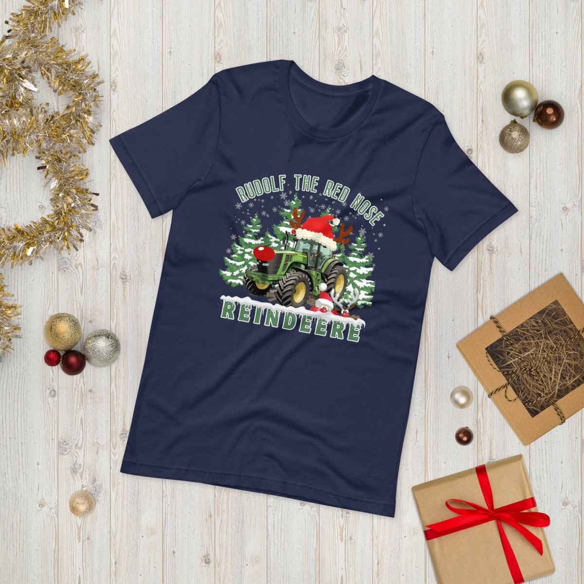 Farmer Christmas T-Shirt - High Quality Green Tractor Shirt, Funny Gift for Farmer, Rudolf the Red Nose Reindeer, Gift for Tractor Lover - Everything Pixel
