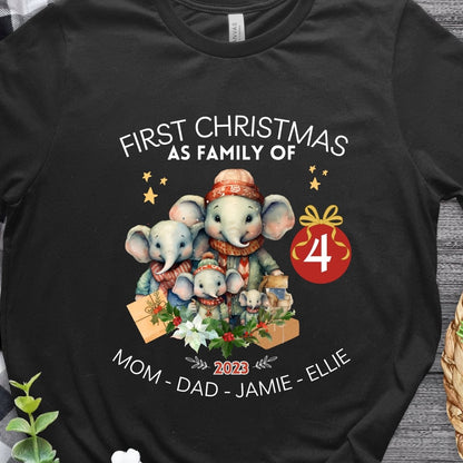 First Christmas as Family of Four - Personalised High Quality Unisex T-Shirt, Cute Custom Tee, First Holiday second Child, Matching Shirt - Everything Pixel