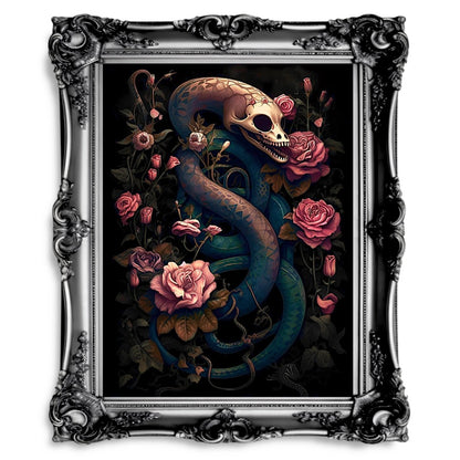 Floral Serpent Portrait Dark Cottagecore Vintage Mystical Animal Portrait - Everything Pixel