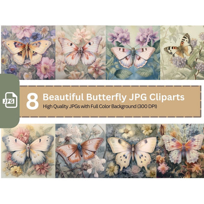 Flowers Butterfly Clipart 8 High Quality JPGs Nursery Art Watercolor Sublimation Clipart - Everything Pixel