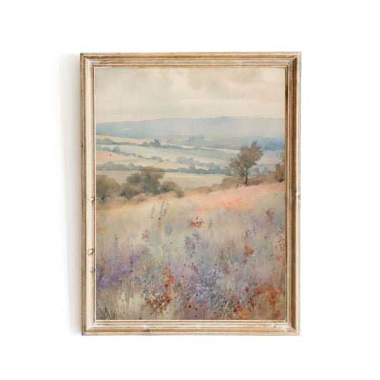 French Lavender Wildflower Meadow Wall Art French Valley with Rolling Hills - Everything Pixel