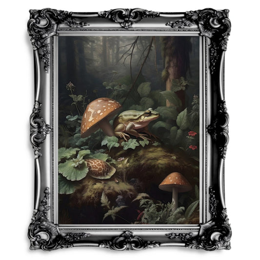 Frog & Mushroom Wall Art Dark Academia Print Goblincore Vintage Poster - Everything Pixel